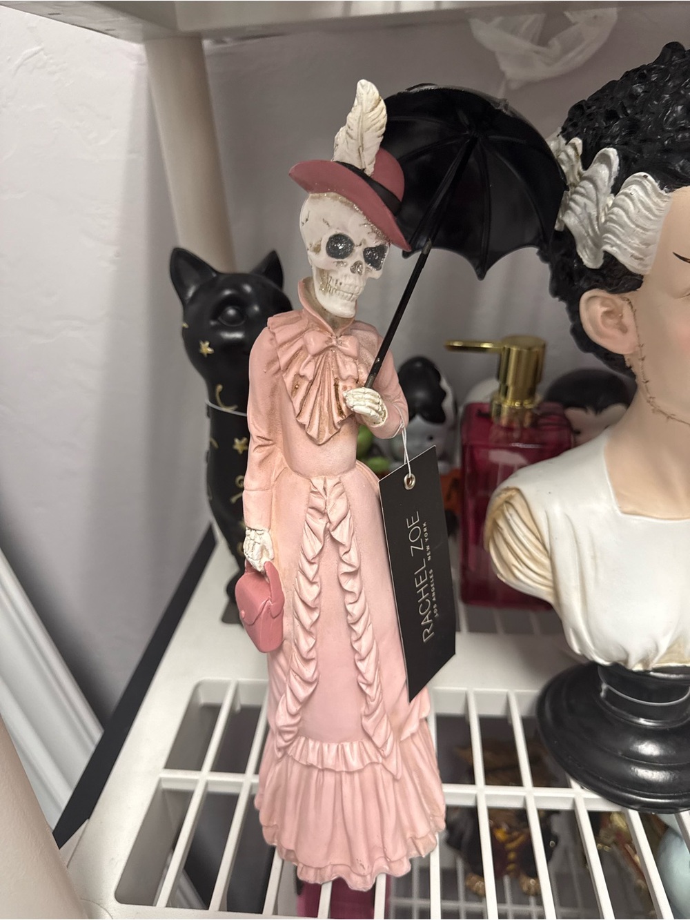 Rachel Zoe Pink Skeleton Lady of Honor Figurine with Black Parasol